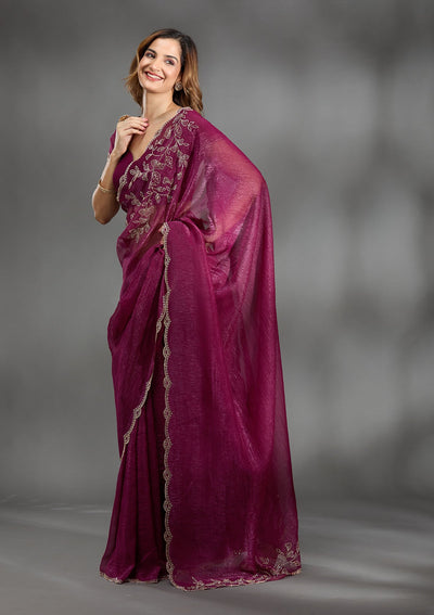 Wine Stonework (Gold) Georgette Saree-Koskii
