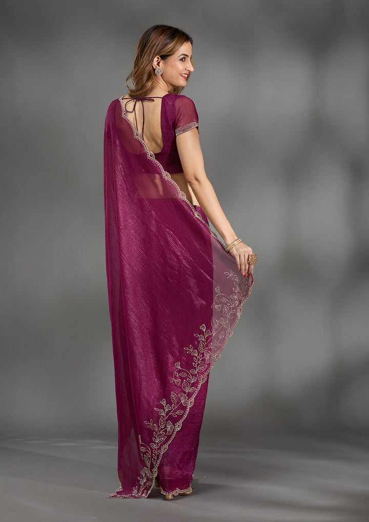 Wine Stonework (Gold) Georgette Saree-Koskii