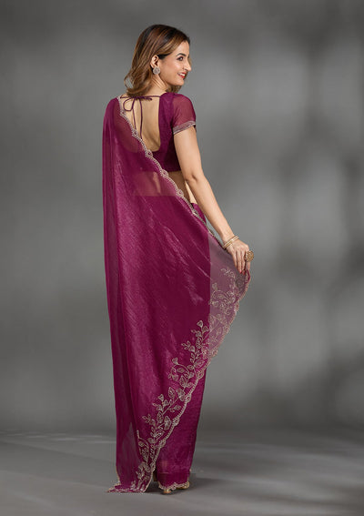 Wine Stonework (Gold) Georgette Saree-Koskii