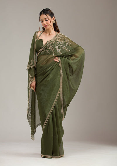 Mehendi Stonework (Gold) Tissue Saree-koskii