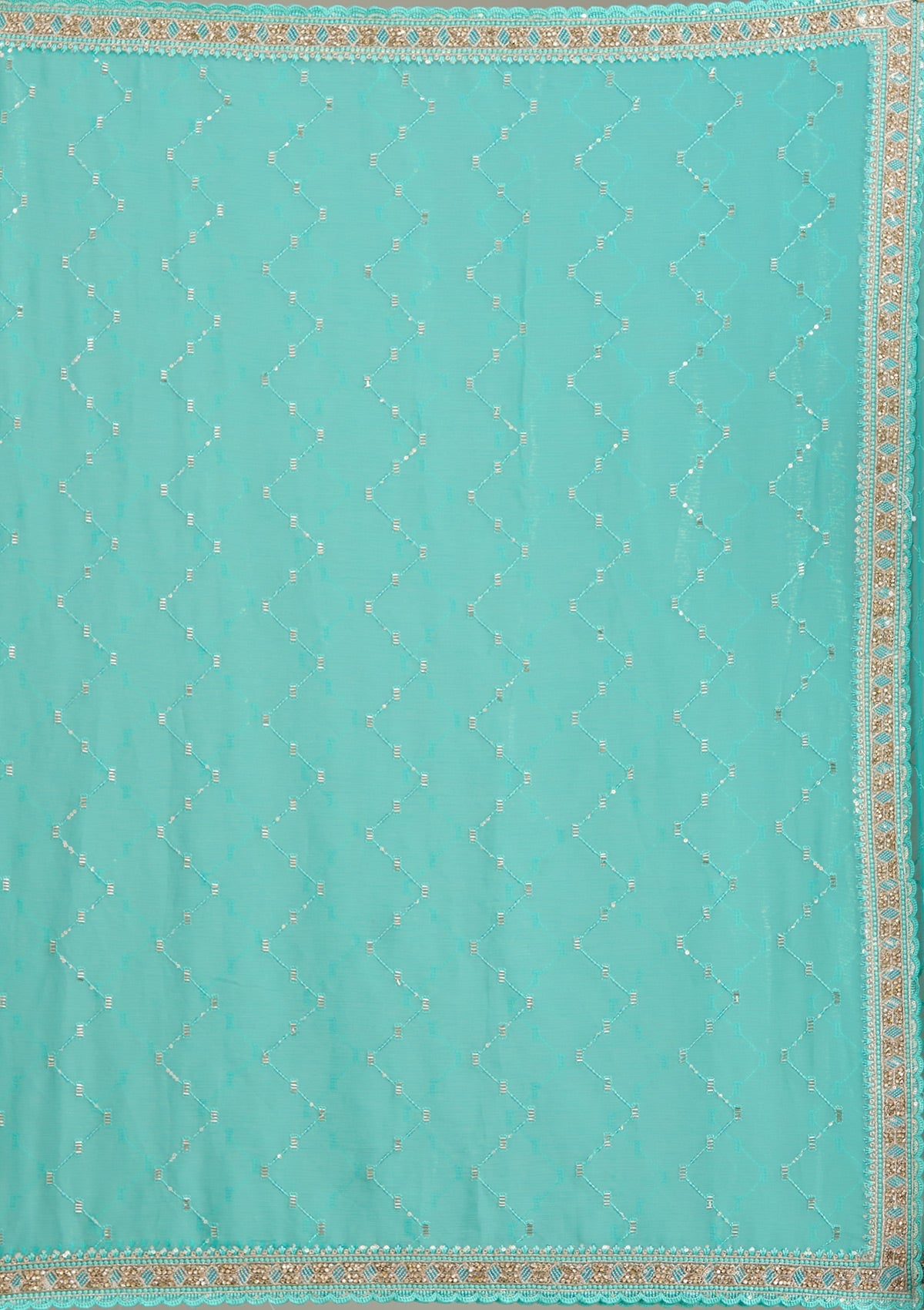 Sea Green Stonework (Gold) Tissue Saree-Koskii