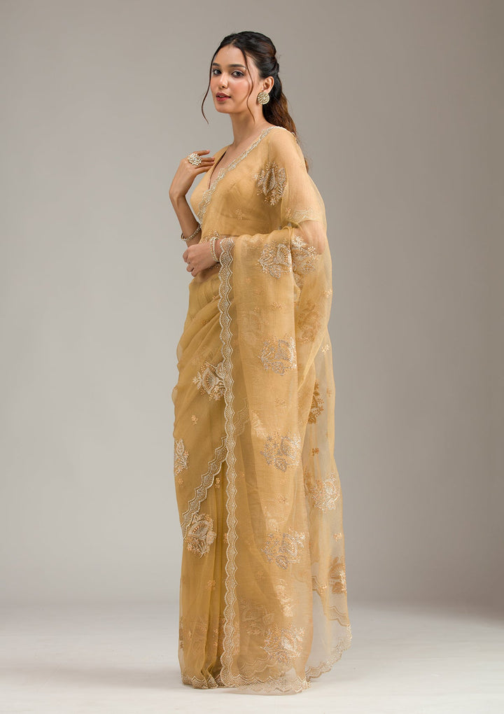 Orange Zariwork (Gold) Net Readymade Anarkali Suit-koskii