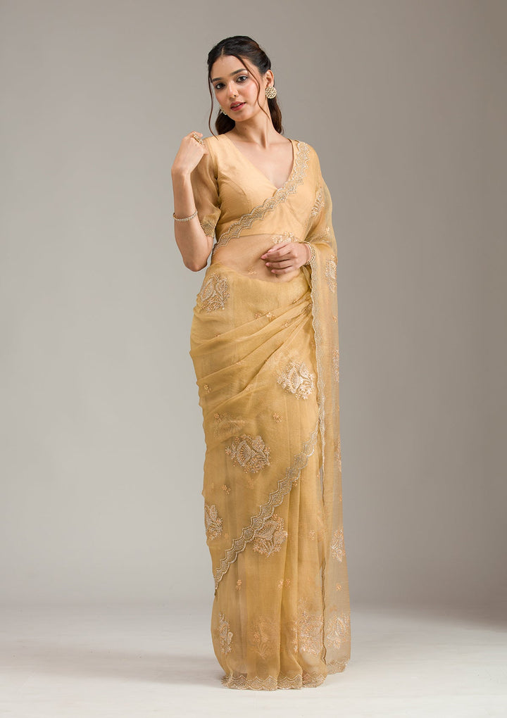 Orange Zariwork (Gold) Net Readymade Anarkali Suit-koskii