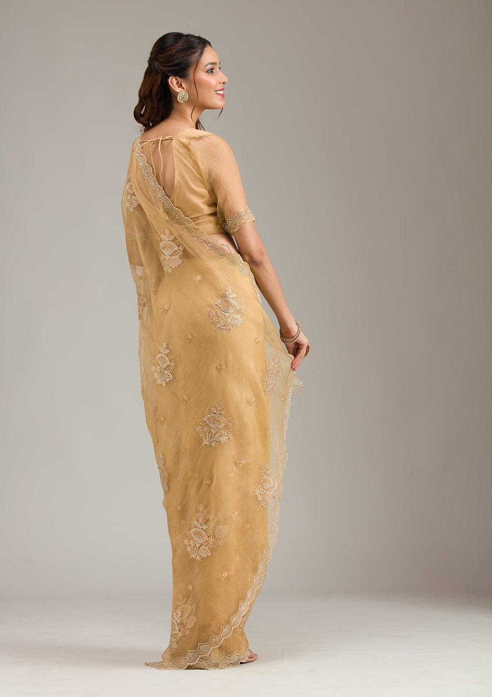 Orange Zariwork (Gold) Net Readymade Anarkali Suit-koskii