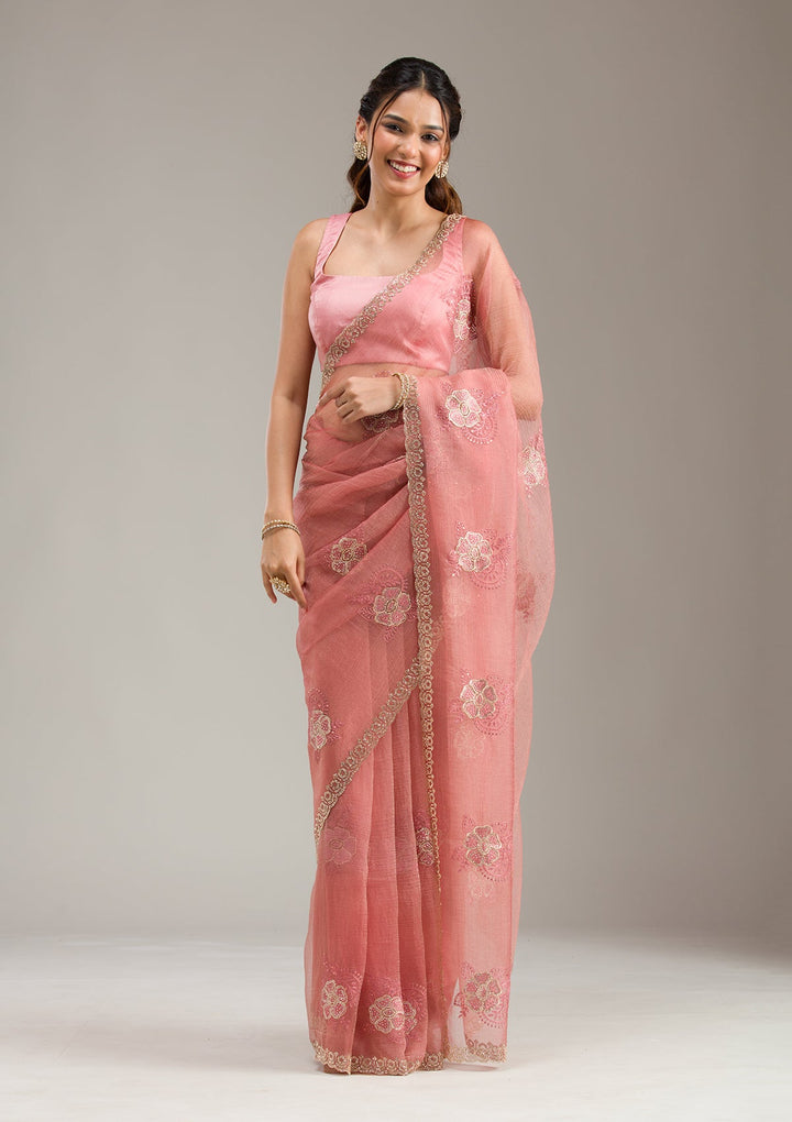 Pink Zariwork (Gold) Net Readymade Anarkali Suit-koskii