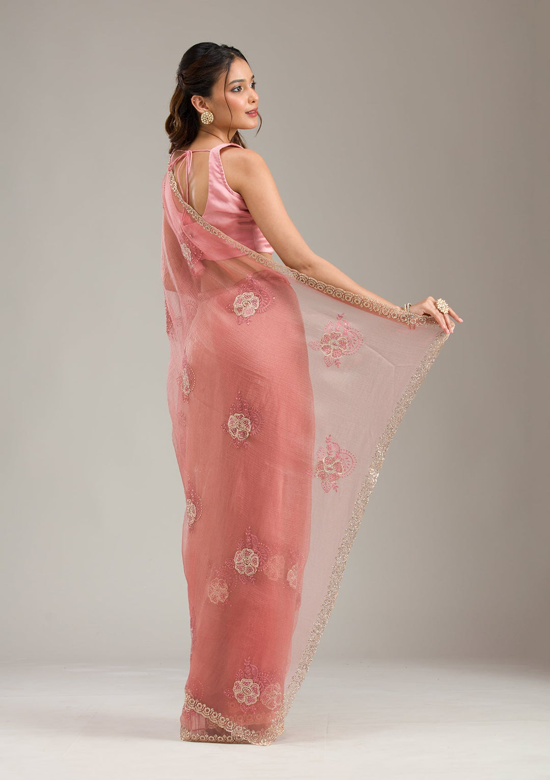 Pink Zariwork (Gold) Net Readymade Anarkali Suit-koskii