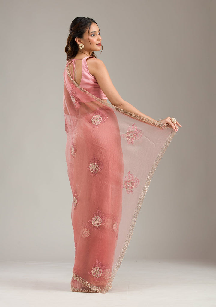 Pink Zariwork (Gold) Net Readymade Anarkali Suit-koskii