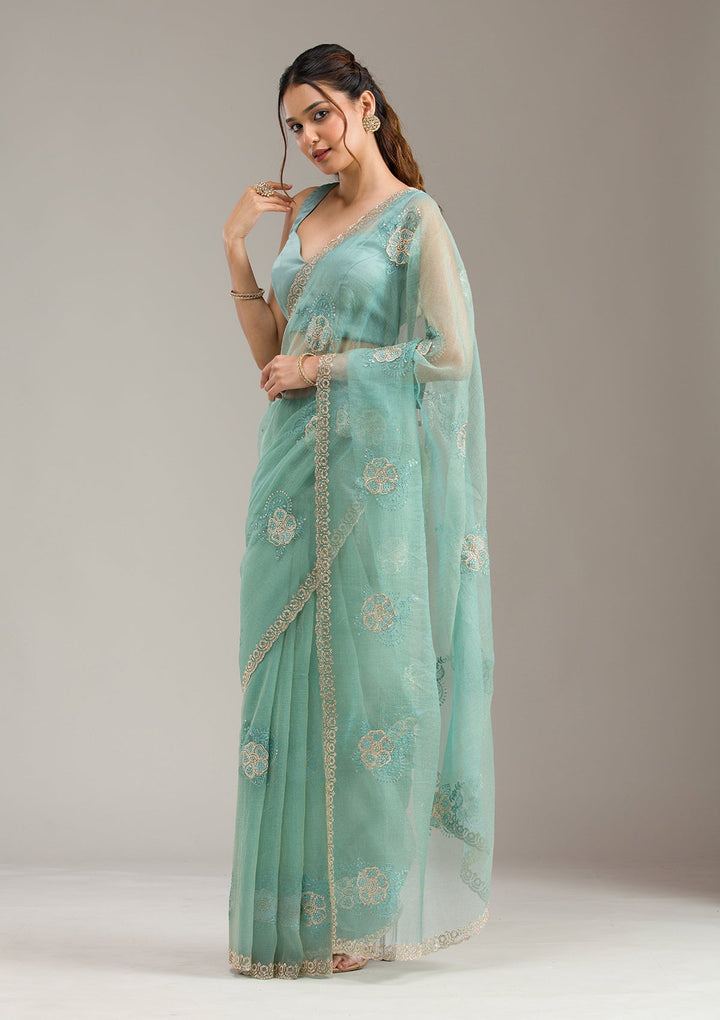Sky Blue Mirrorwork Soft Raw Silk Readymade Lehenga-koskii