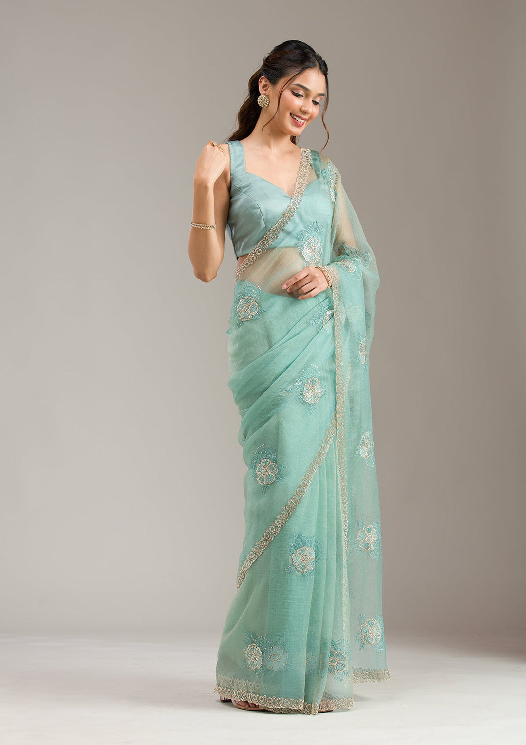 Cream Zariwork Semi Crepe Readymade Lehenga-koskii