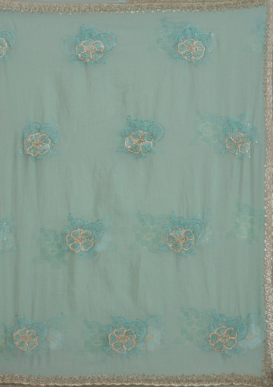 Sky Blue Mirrorwork Soft Raw Silk Readymade Lehenga-koskii