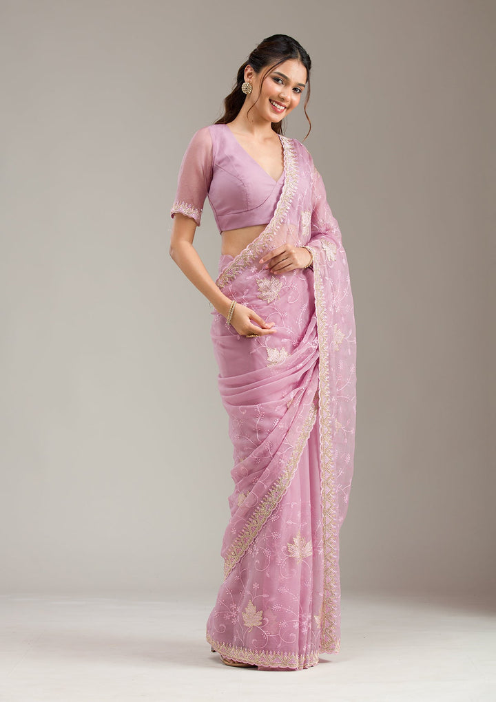 Purple Mirrorwork Soft Raw Silk Readymade Lehenga-koskii