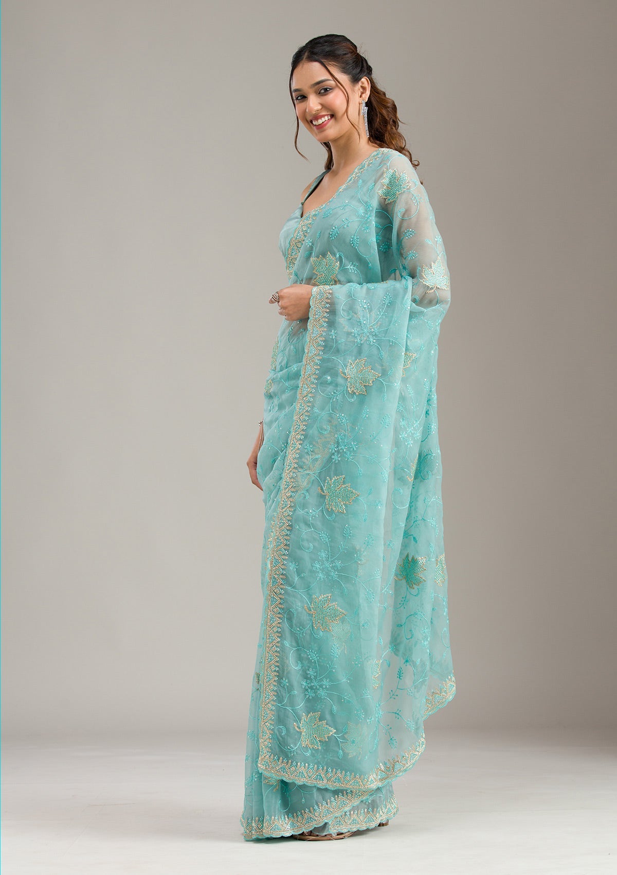 Royal Blue Zariwork (Gold) Chinon Readymade Salwar Suit-koskii