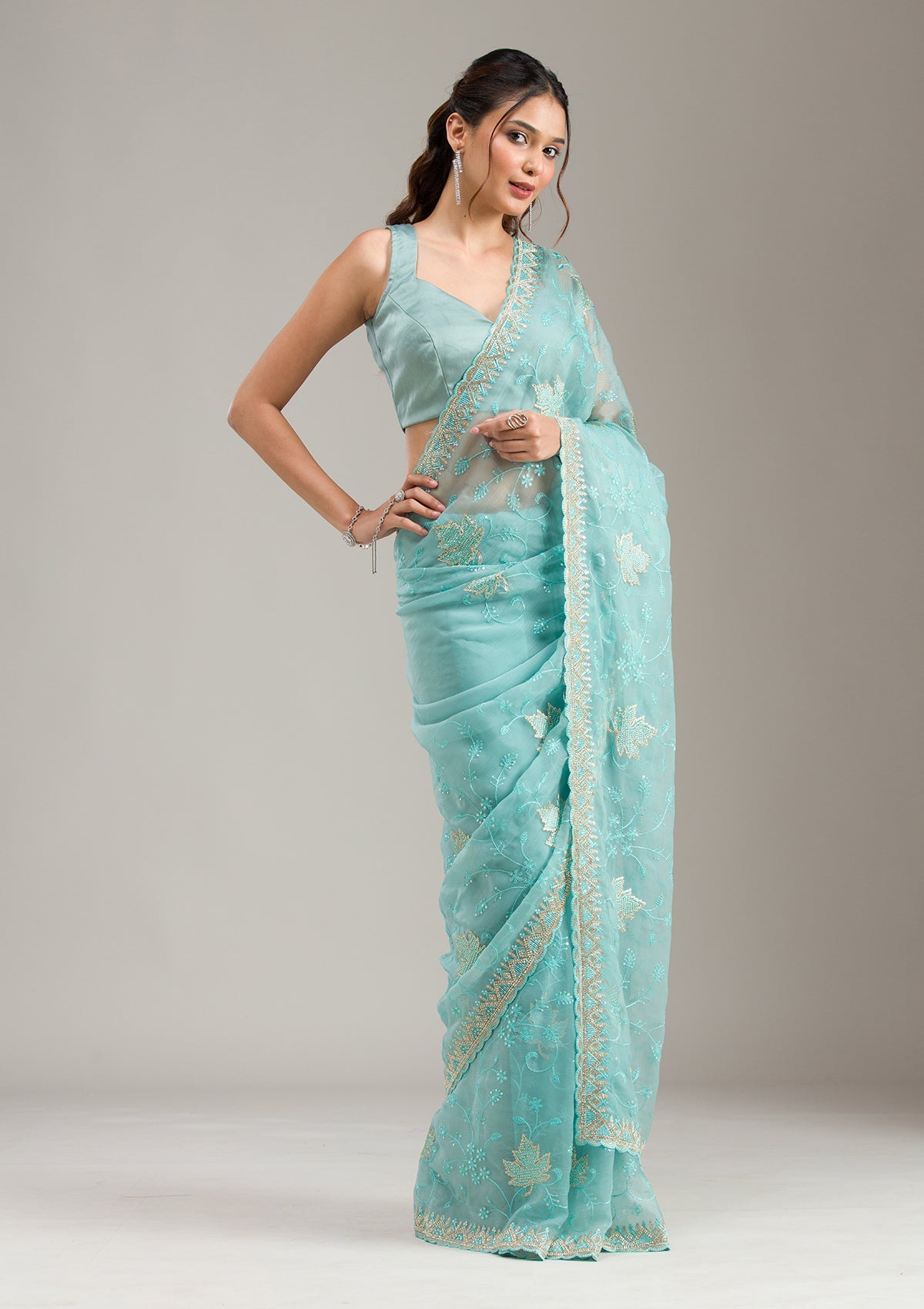 Peacock Blue Sequins Soft Raw Silk Readymade Salwar Suit-koskii