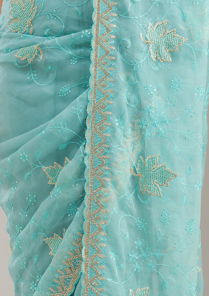 Royal Blue Zariwork (Gold) Chinon Readymade Salwar Suit-koskii