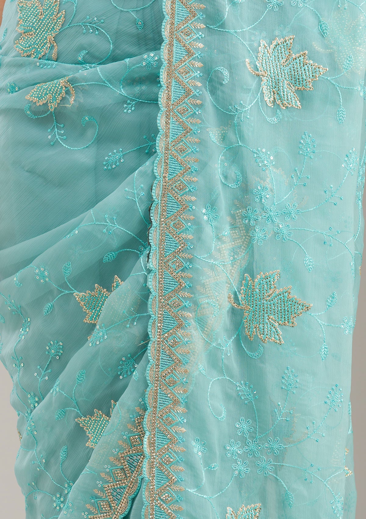 Royal Blue Zariwork (Gold) Chinon Readymade Salwar Suit-koskii
