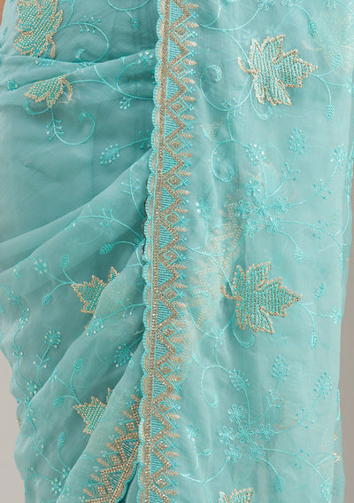 Royal Blue Zariwork (Gold) Chinon Readymade Salwar Suit-koskii