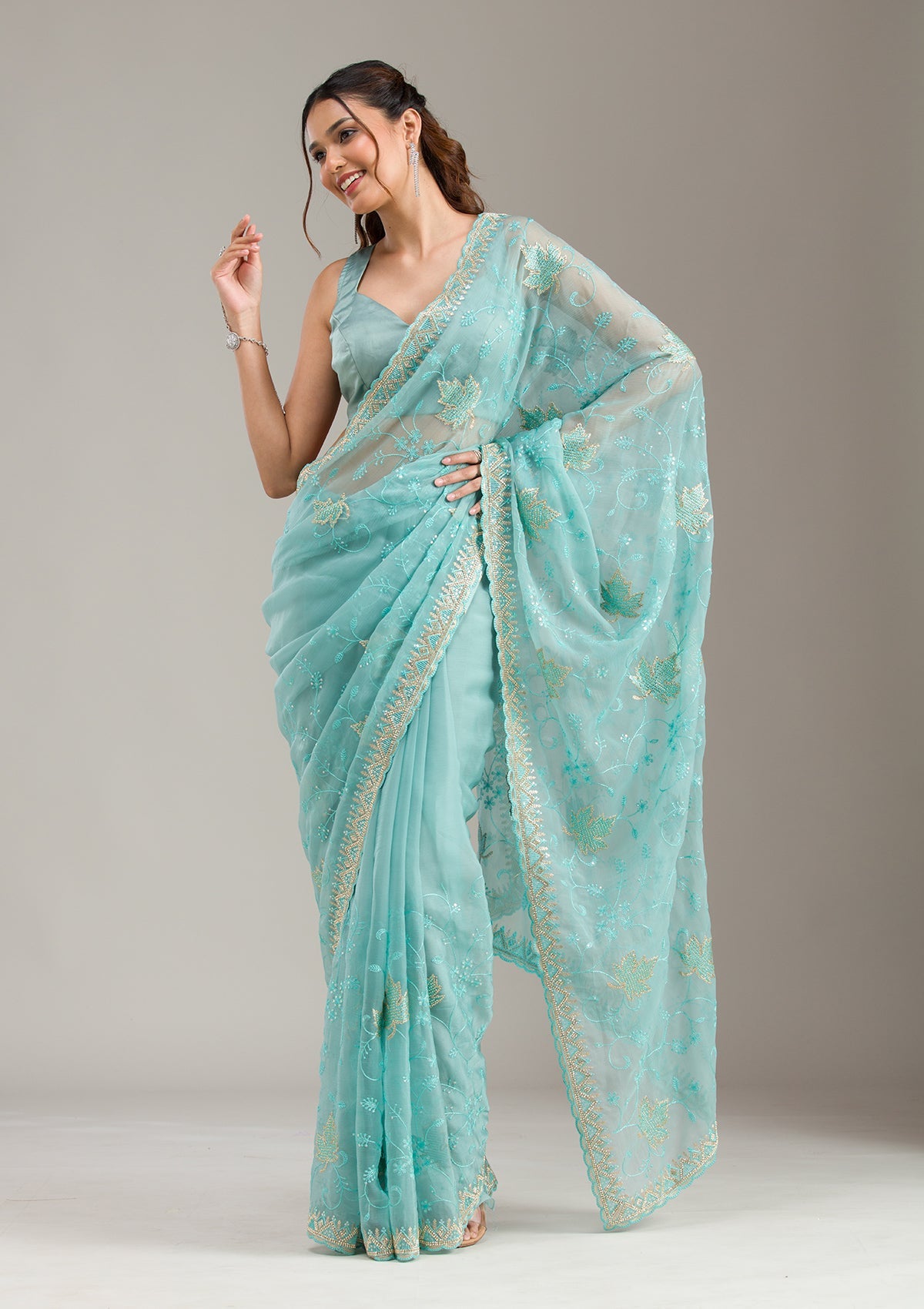 Peacock Blue Sequins Soft Raw Silk Readymade Salwar Suit-koskii