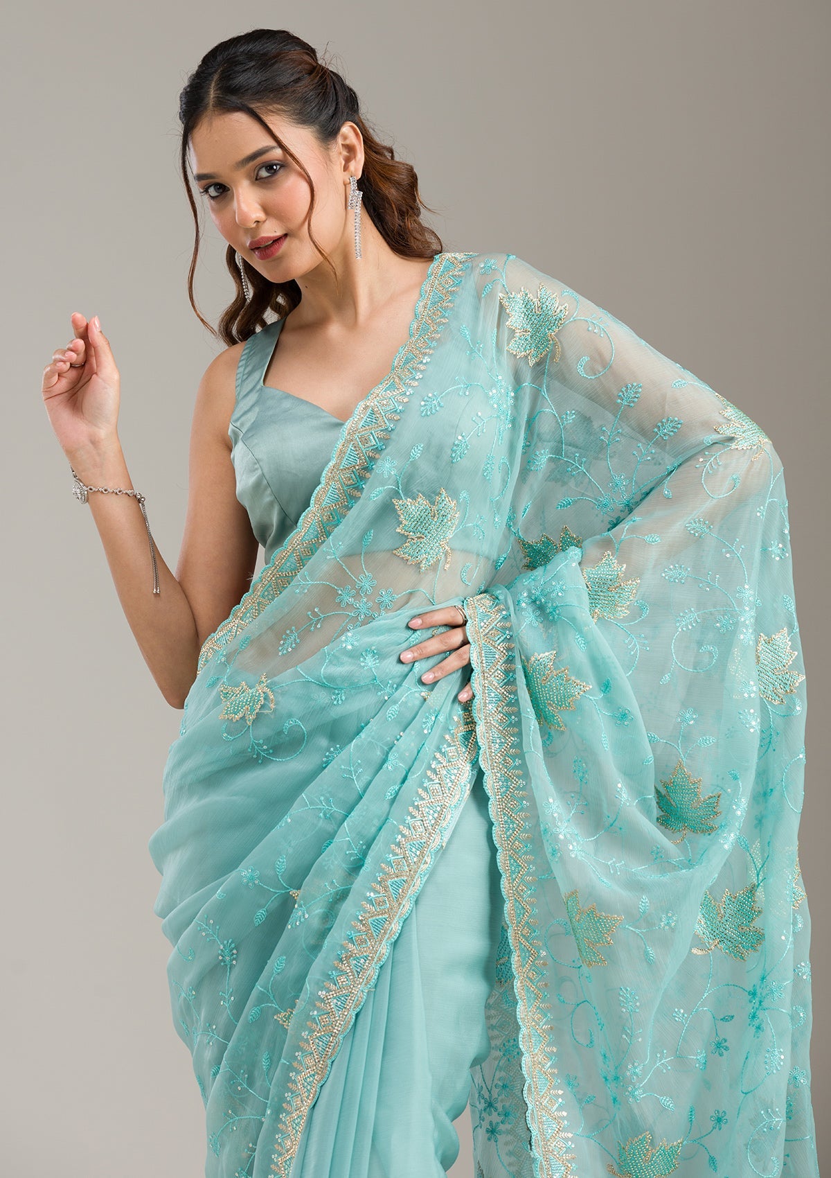 Peacock Blue Sequins Soft Raw Silk Readymade Salwar Suit-koskii