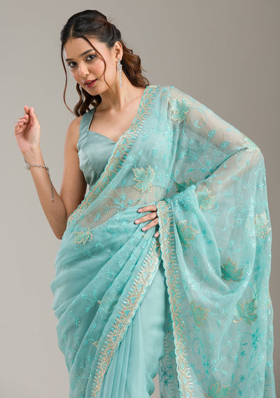 Peacock Blue Sequins Soft Raw Silk Readymade Salwar Suit-koskii