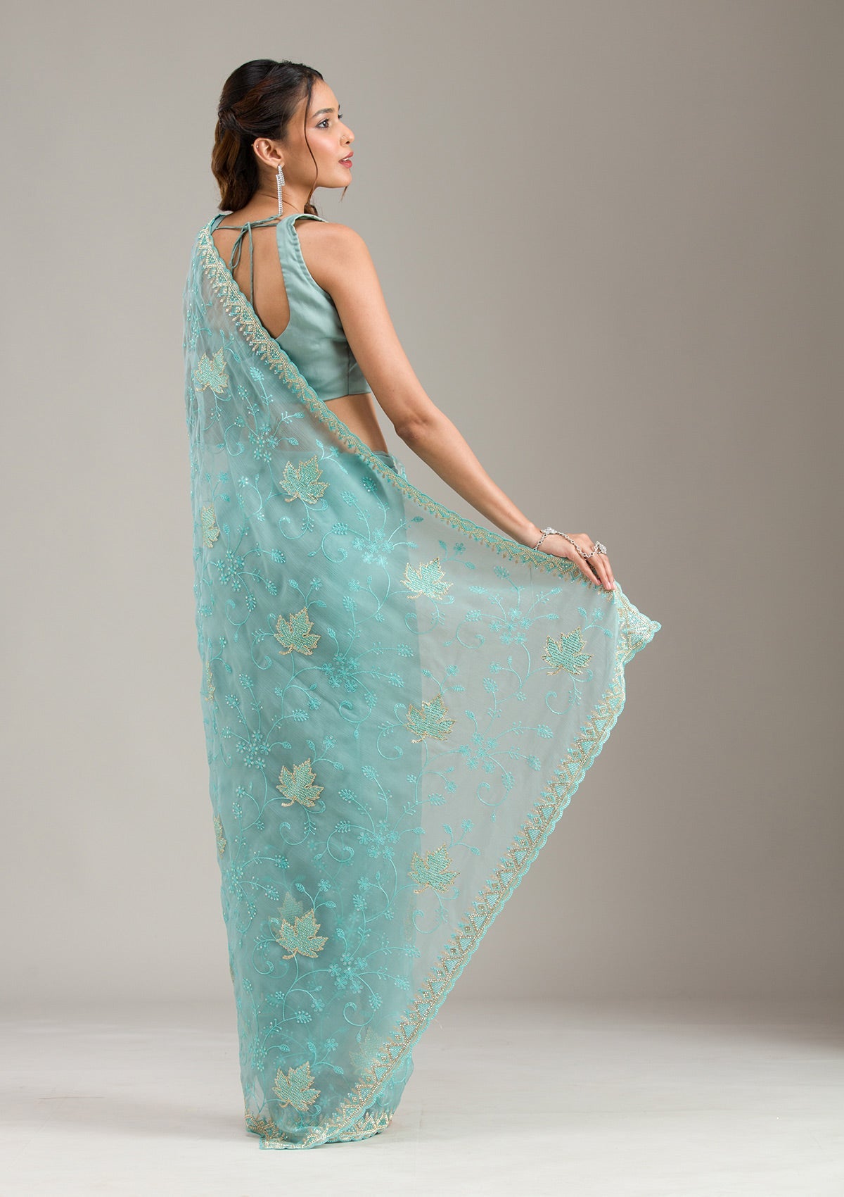Peacock Blue Sequins Soft Raw Silk Readymade Salwar Suit-koskii