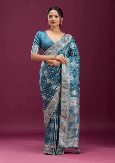 Grey Stonework Silk Saree-Koskii