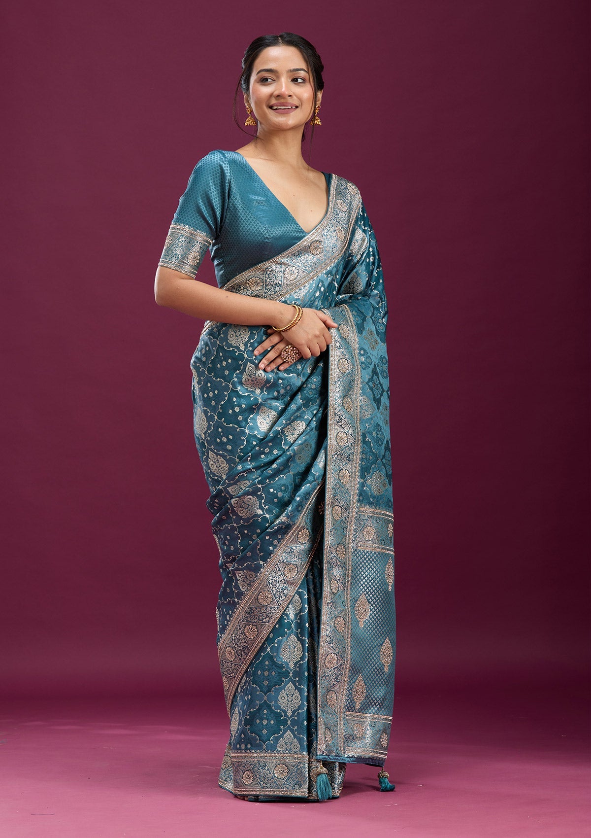 Grey Stonework Silk Saree-Koskii