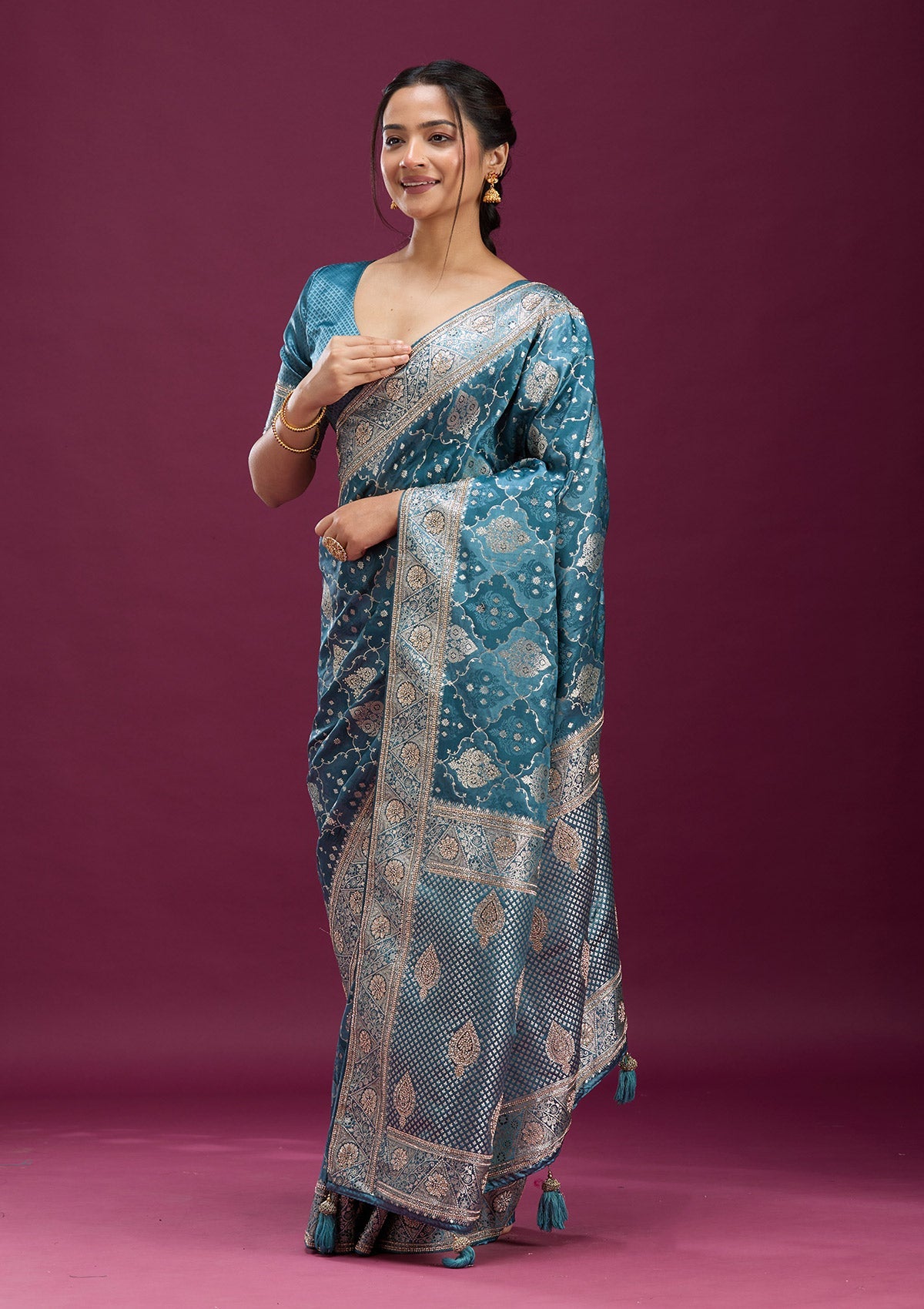 Grey Stonework Silk Saree-Koskii