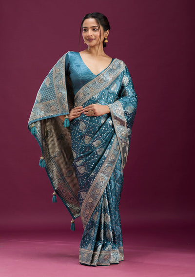 Grey Stonework Silk Saree-Koskii