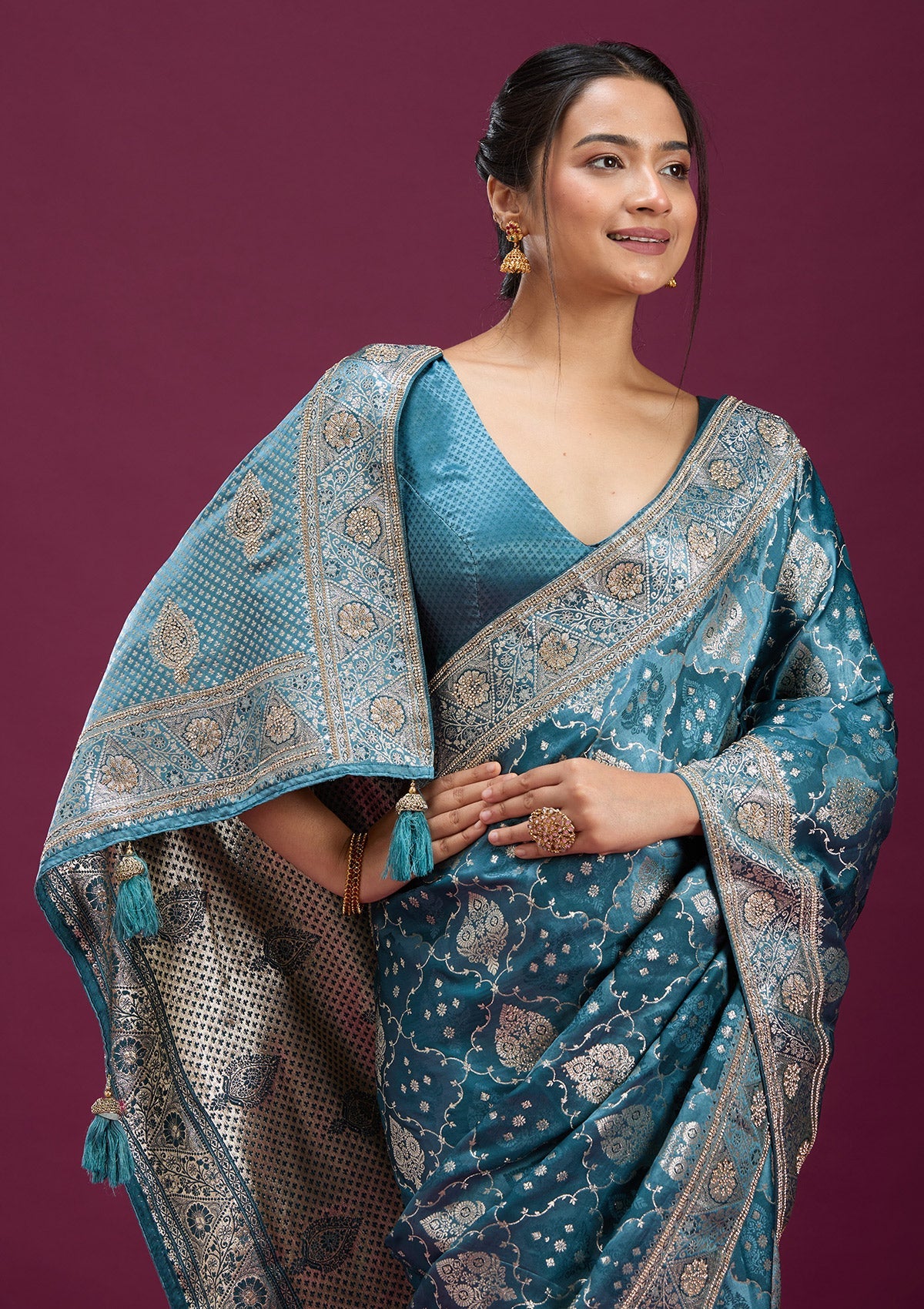 Grey Stonework Silk Saree-Koskii
