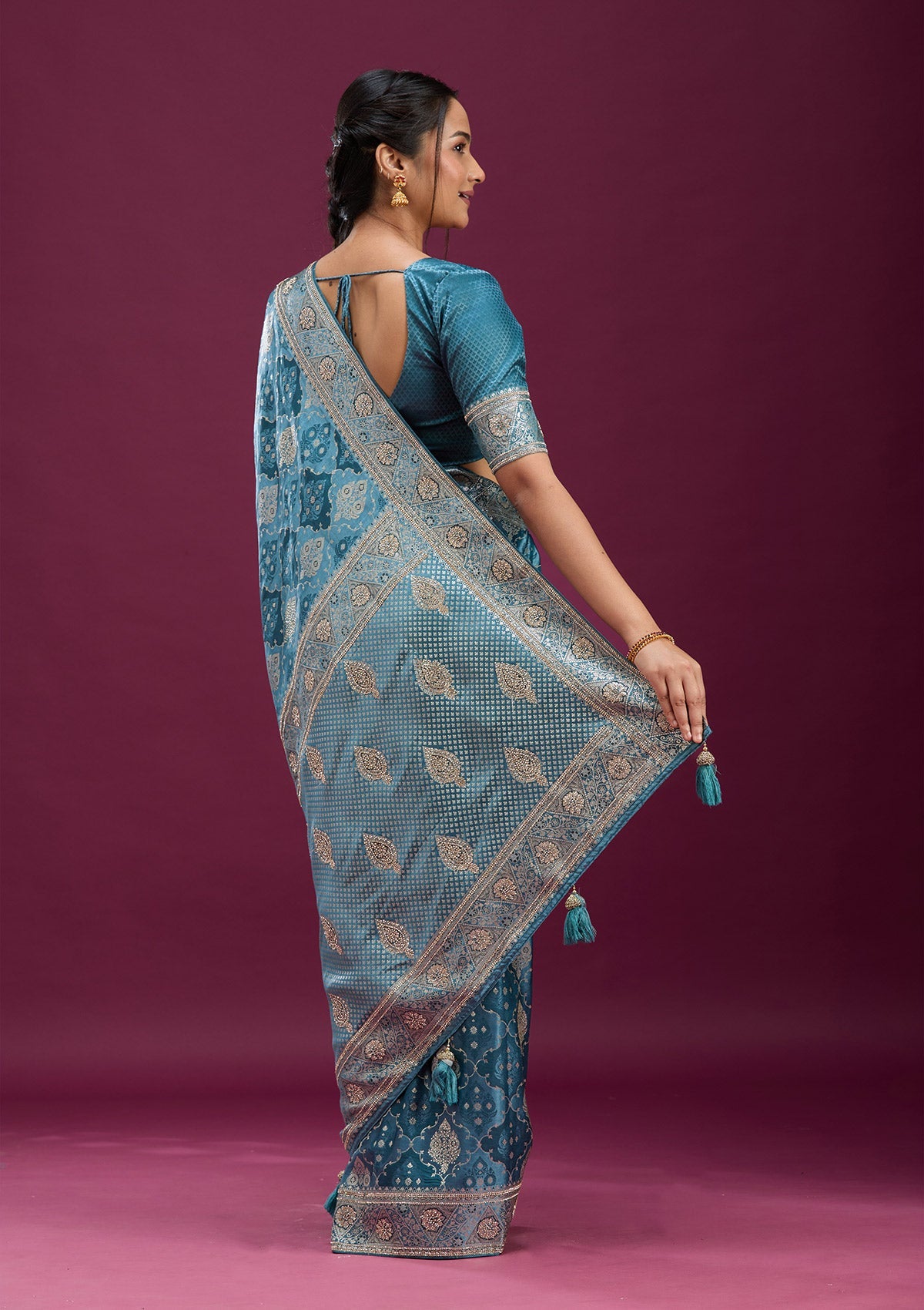 Grey Stonework Silk Saree-Koskii