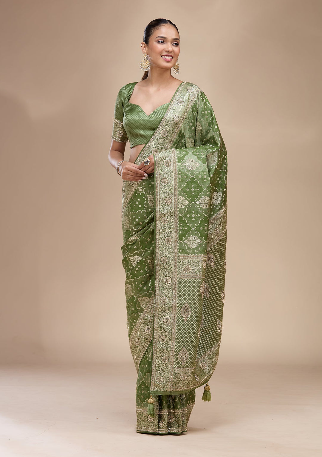 Leaf Green Zariwork (Silver) Art Silk Silk_Saree