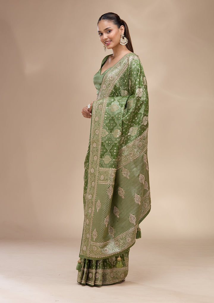 Leaf Green Zariwork (Silver) Art Silk Silk_Saree