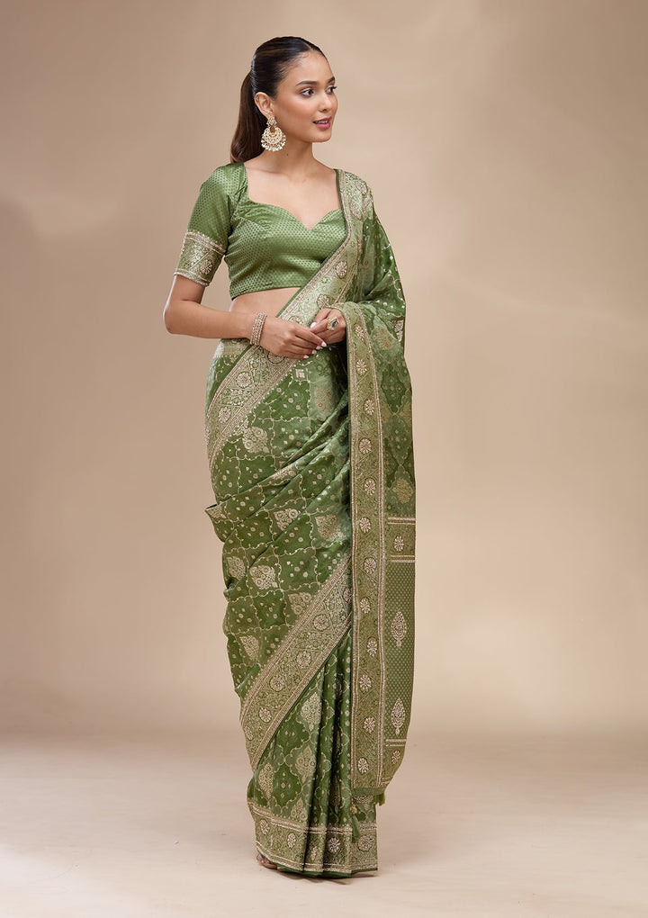 Leaf Green Zariwork (Silver) Art Silk Silk_Saree