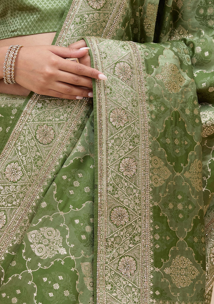 Leaf Green Zariwork (Silver) Art Silk Silk_Saree
