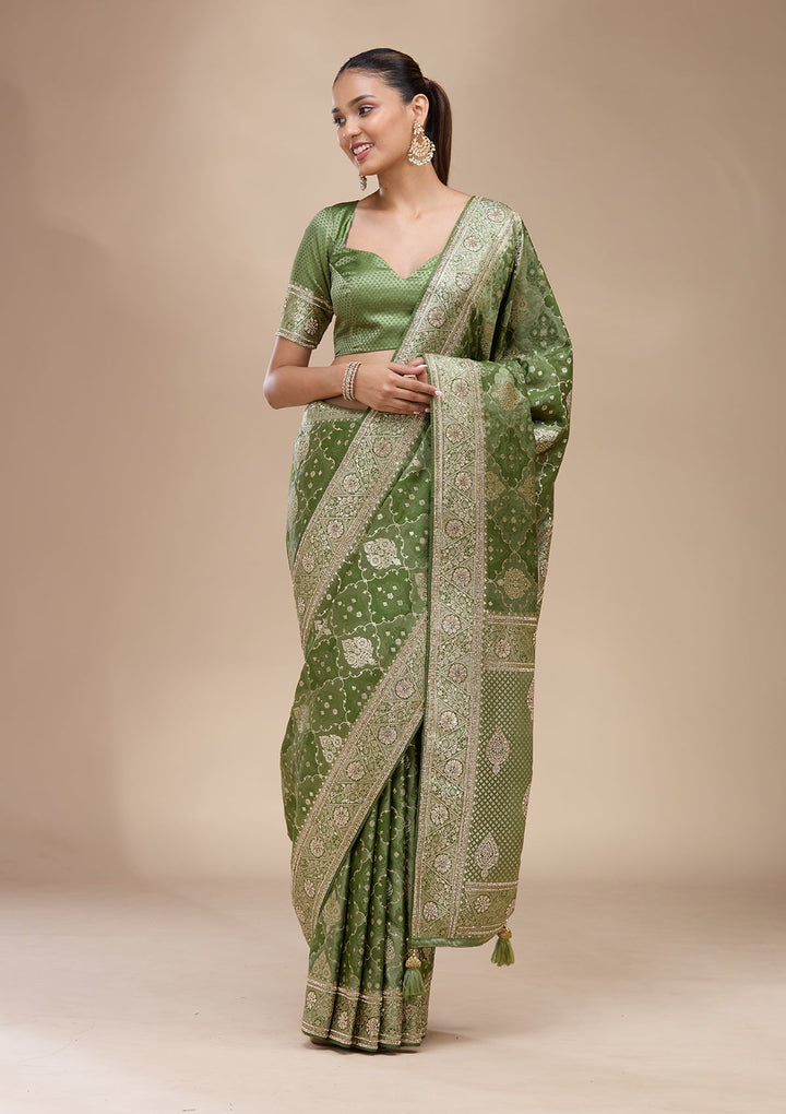 Leaf Green Zariwork (Silver) Art Silk Silk_Saree