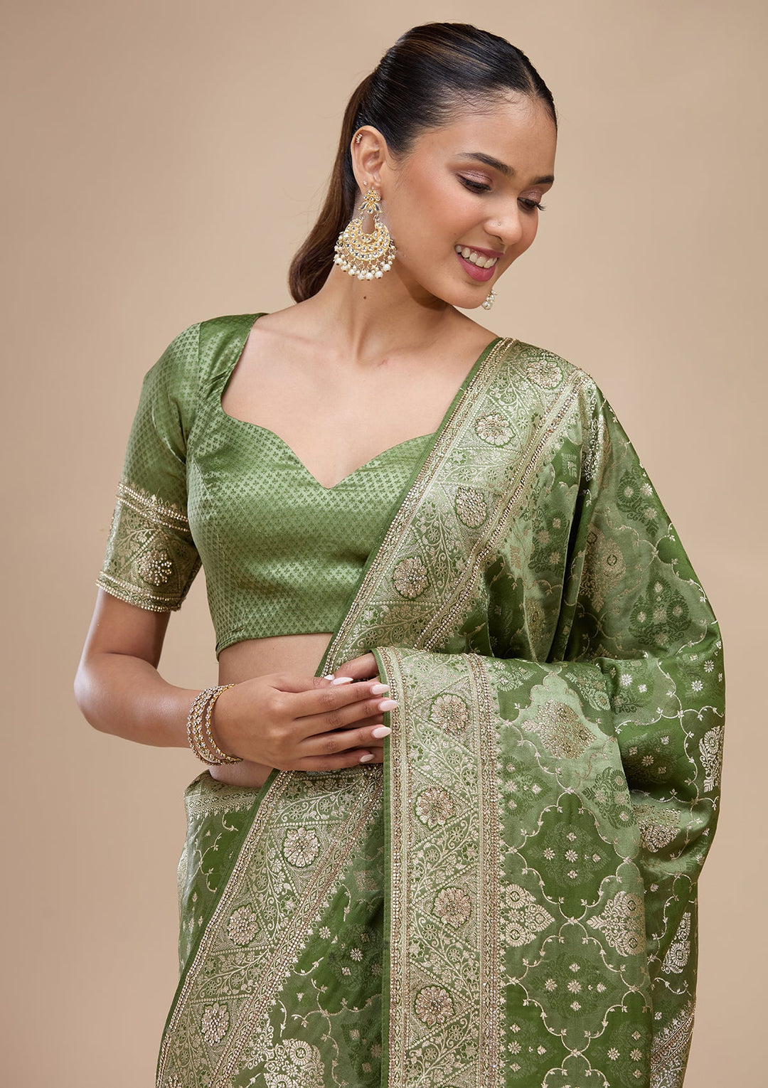 Leaf Green Zariwork (Silver) Art Silk Silk_Saree