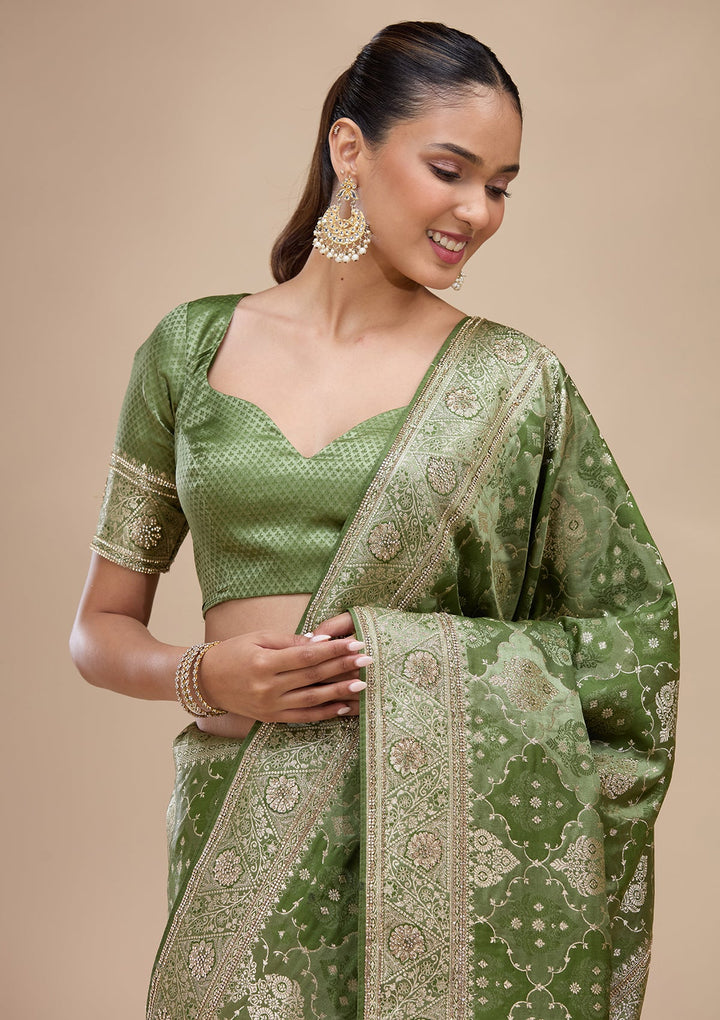 Leaf Green Zariwork (Silver) Art Silk Silk_Saree