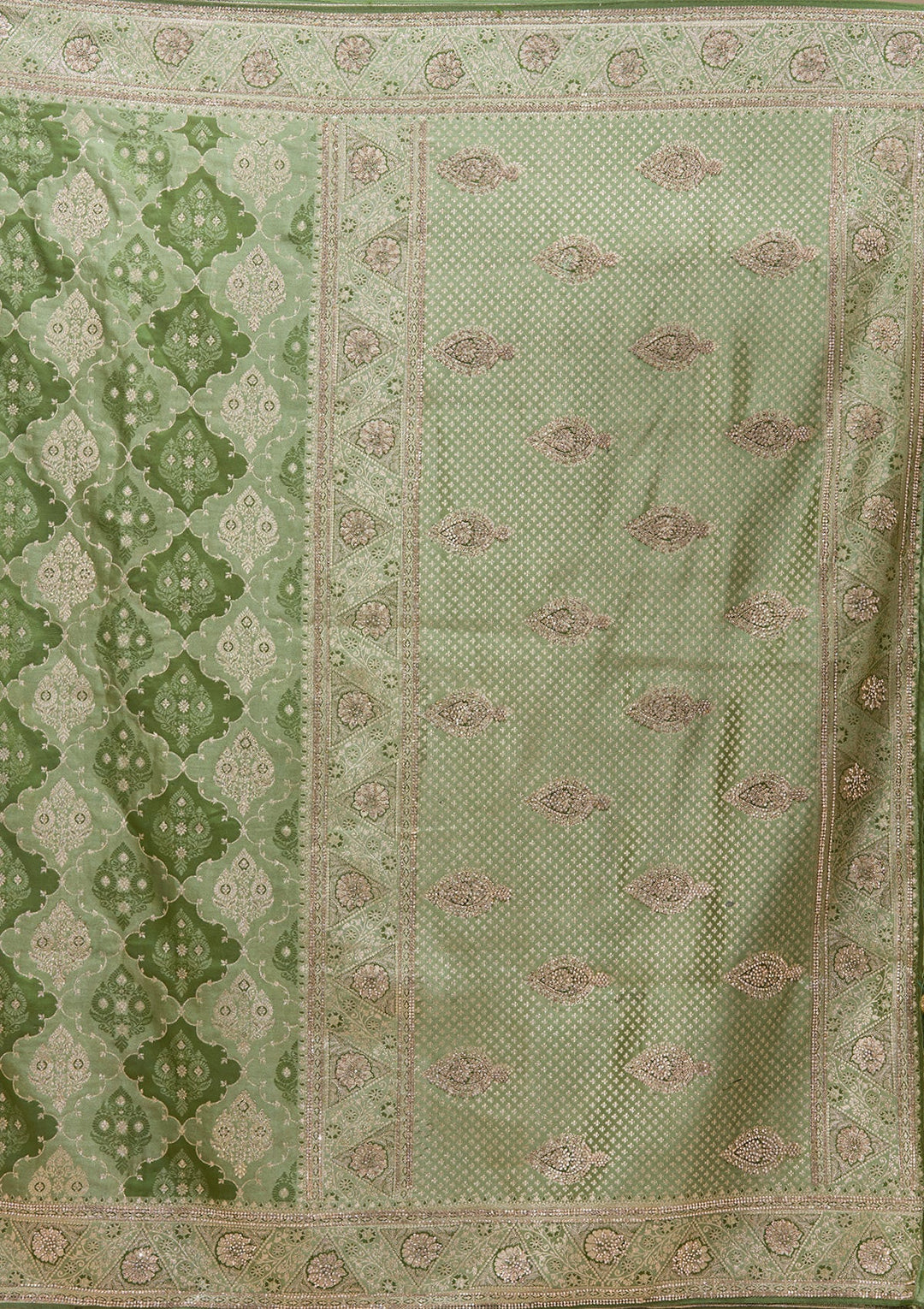 Leaf Green Zariwork (Silver) Art Silk Silk_Saree