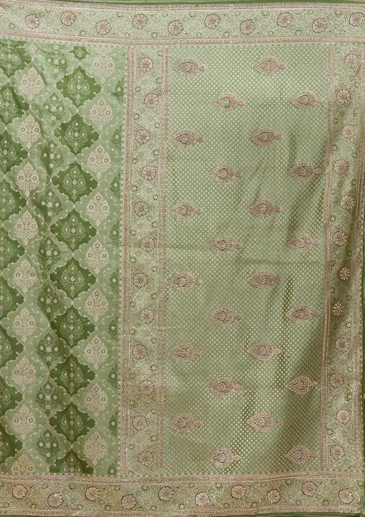 Leaf Green Zariwork (Silver) Art Silk Silk_Saree