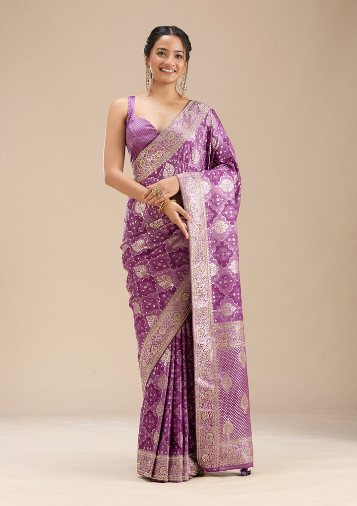 Purple Stonework Silk Saree-Koskii