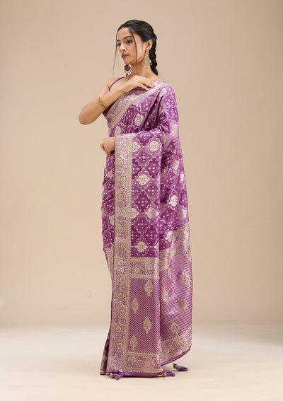 Purple Stonework Silk Saree-Koskii