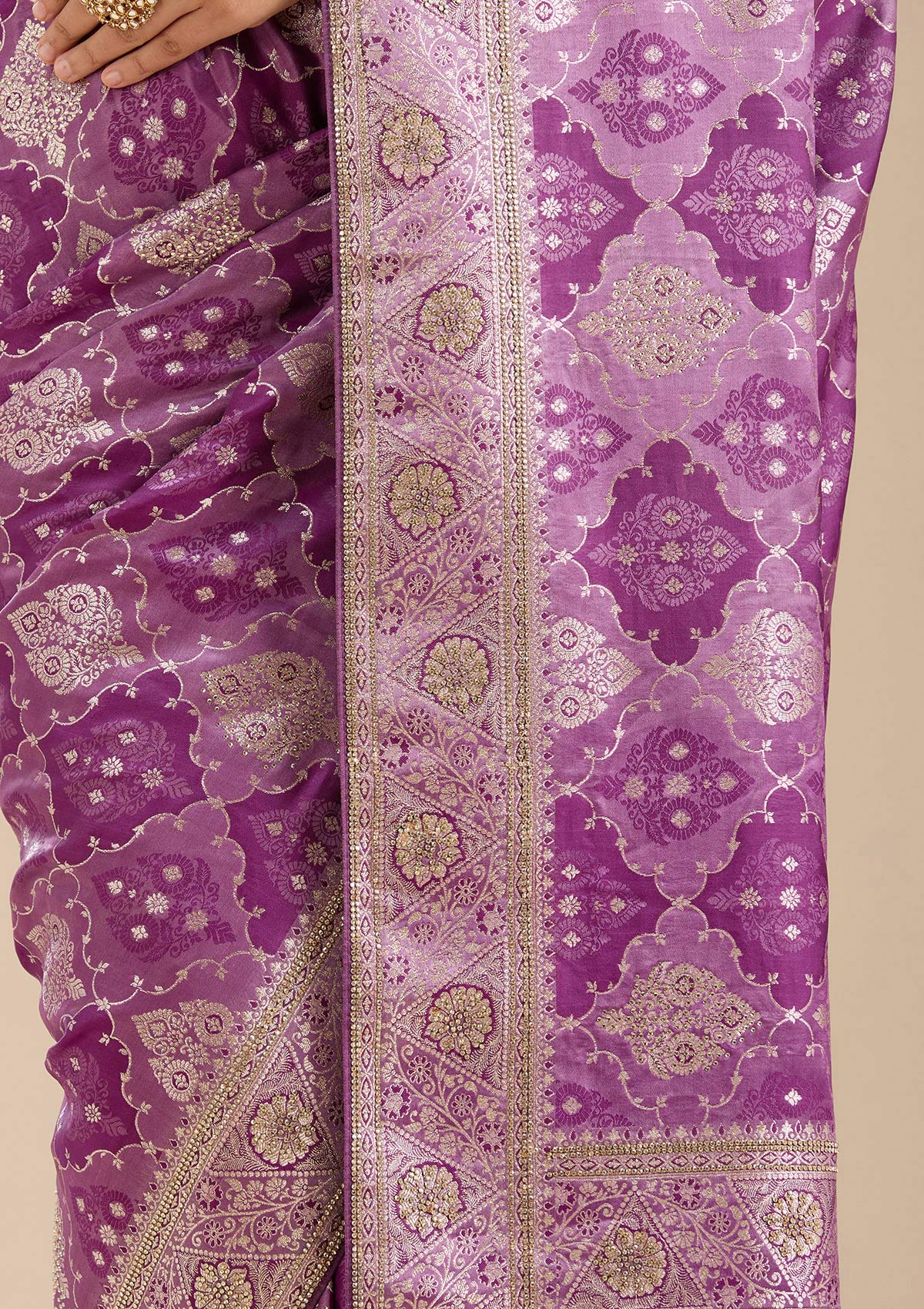 Purple Stonework Silk Saree-Koskii