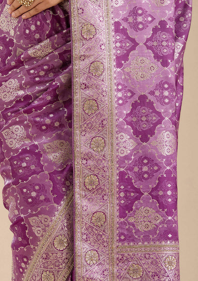 Purple Stonework Silk Saree-Koskii