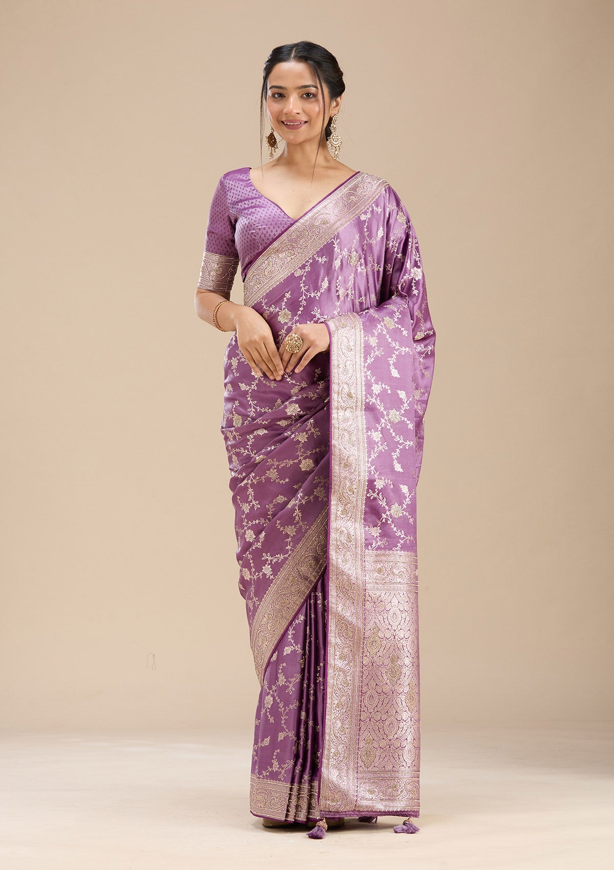 Lavender Stonework Silk Saree-Koskii