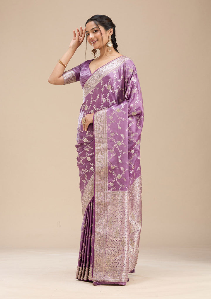 Lavender Stonework Silk Saree-Koskii