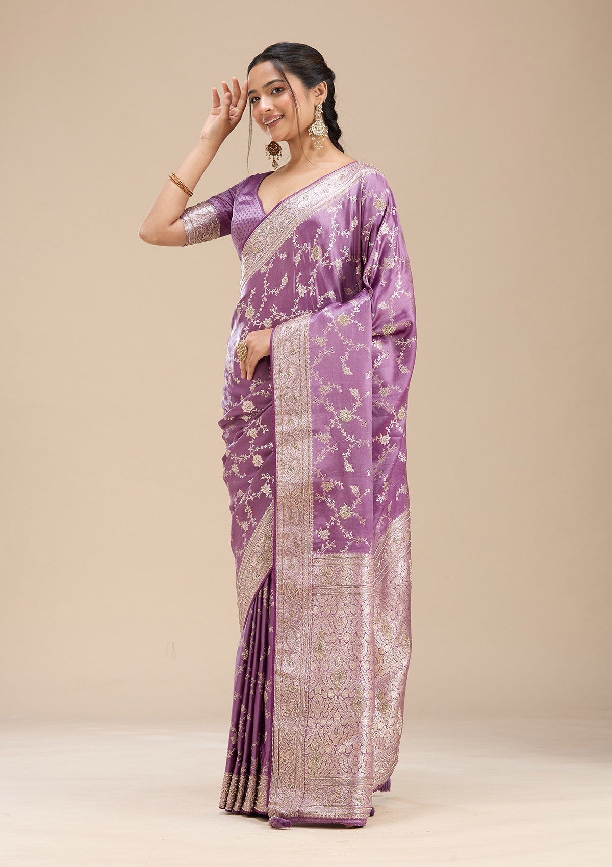 Lavender Stonework Silk Saree-Koskii