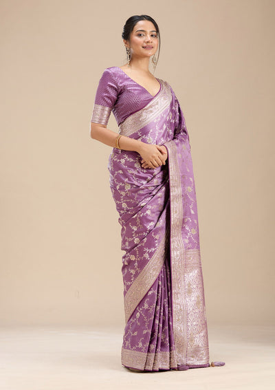 Lavender Stonework Silk Saree-Koskii