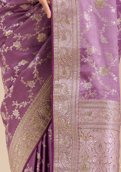 Lavender Stonework Silk Saree-Koskii