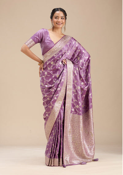 Lavender Stonework Silk Saree-Koskii