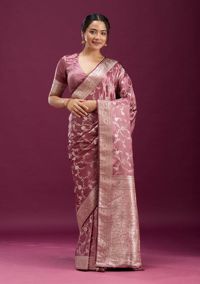 Onion Pink Stonework Silk Silk_Saree-Koskii